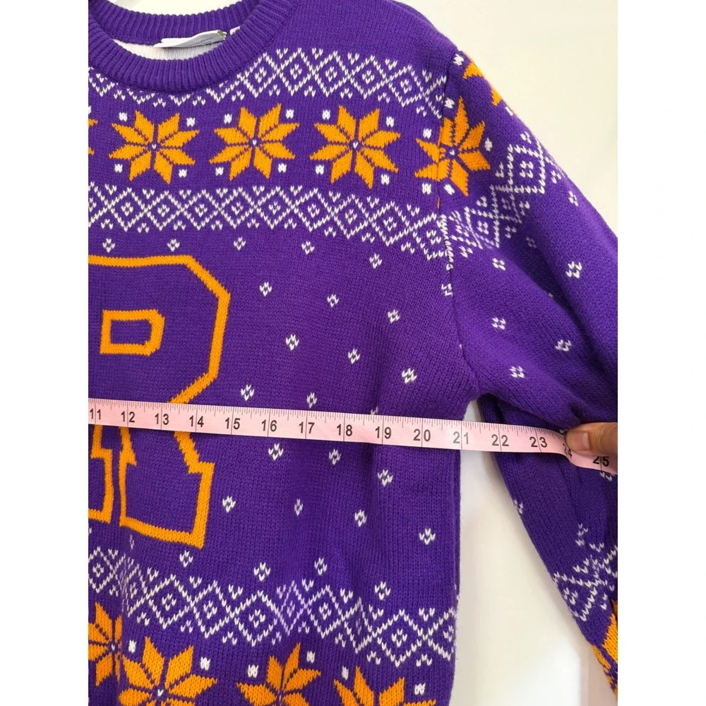 Roody Custom Knit Sweater Purple Orange Varsity Letter R Fair Isle Mens XL
